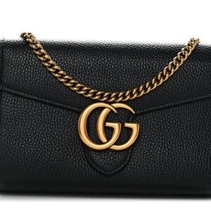 Gucci Black Pebbled Leather GG Chain Crossbody Bag with Gold Hardware